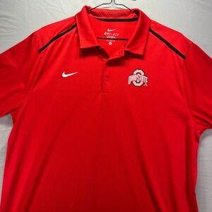 Ohio State Buckeyes Polo Shirt Mens XL Red NCAA Football Nike Dri Fit College
